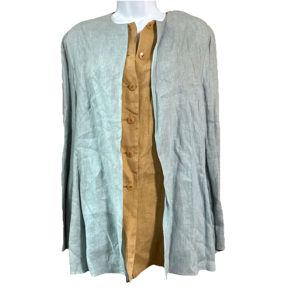 Peter Nygard Linen Shirt Sz 12 Linen Layered Button Down Long Sleeve Lagenlook